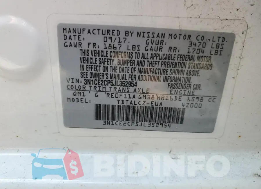 3N1CE2CP5JL352954 Photo# 12