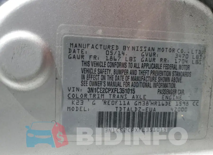 3N1CE2CPXFL351015 Photo# 12