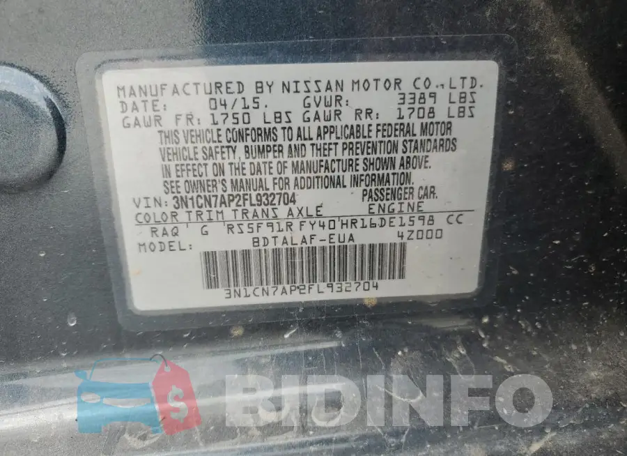 3N1CN7AP2FL932704 Photo# 12