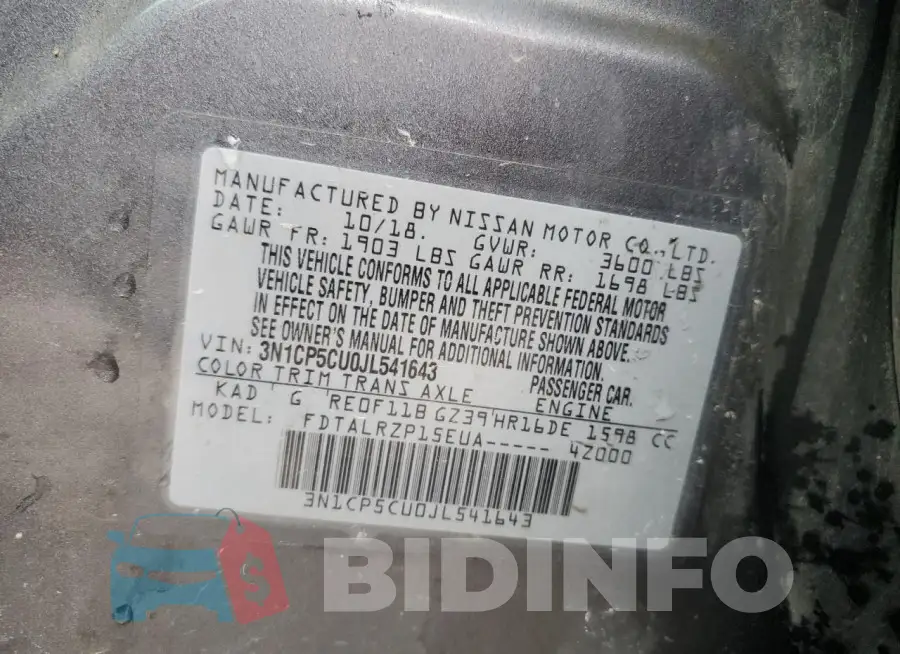 3N1CP5CU0JL541643 Photo# 13
