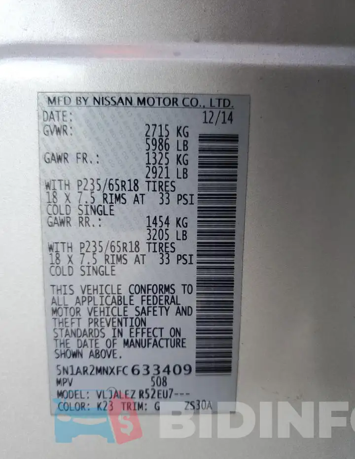 5N1AR2MNXFC633409 Photo# 13