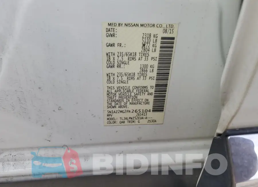 5N1AZ2MG2FN265104 Photo# 13