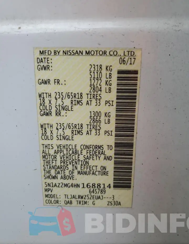 5N1AZ2MG4HN168814 Photo# 12