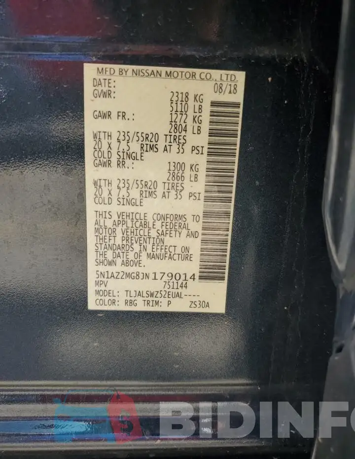 5N1AZ2MG8JN179014 Photo# 13