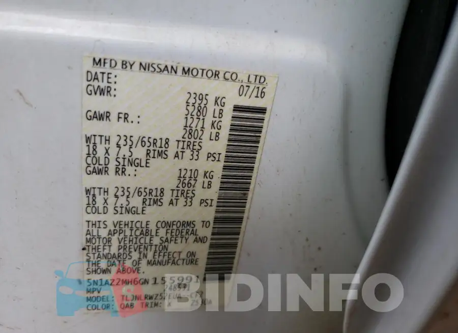 5N1AZ2MH6GN155991 Photo# 13