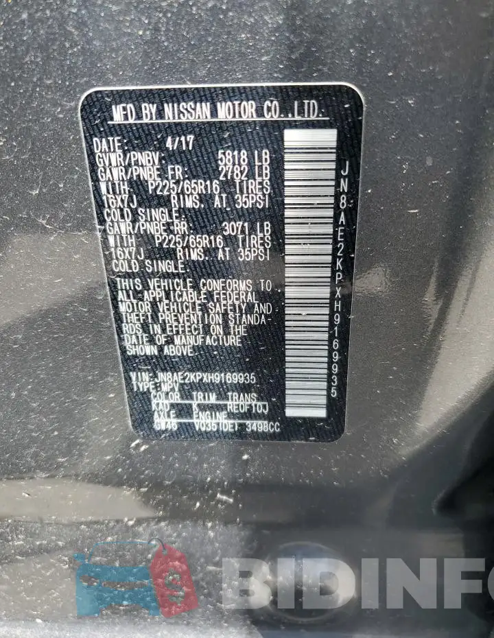 JN8AE2KPXH9169935 Photo# 13