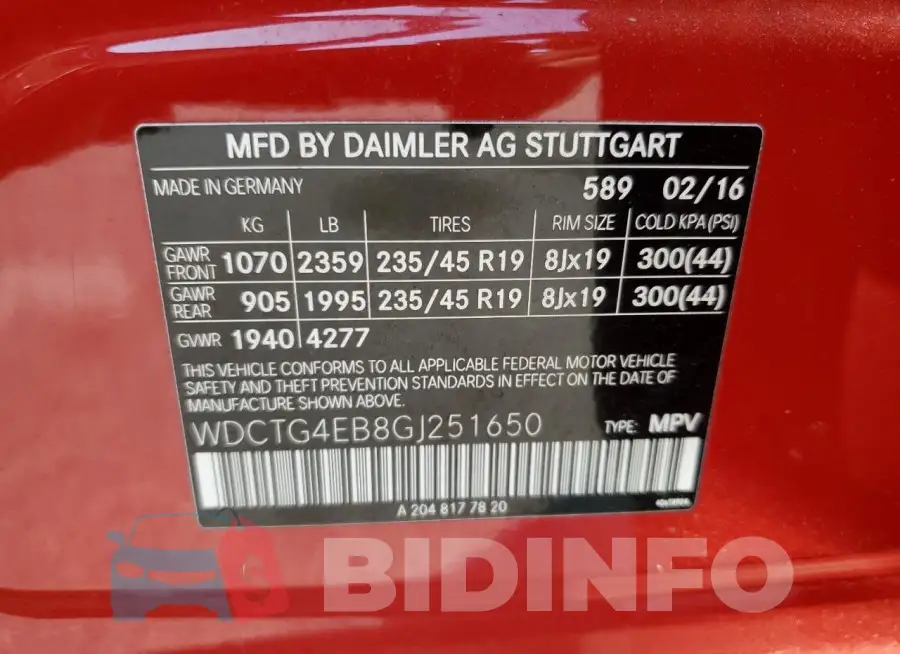 WDCTG4EB8GJ251650 Photo# 13