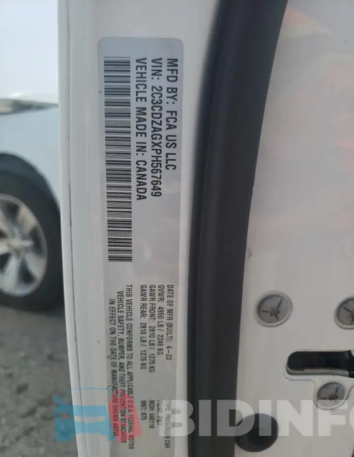 2C3CDZAGXPH567649 Photo# 13