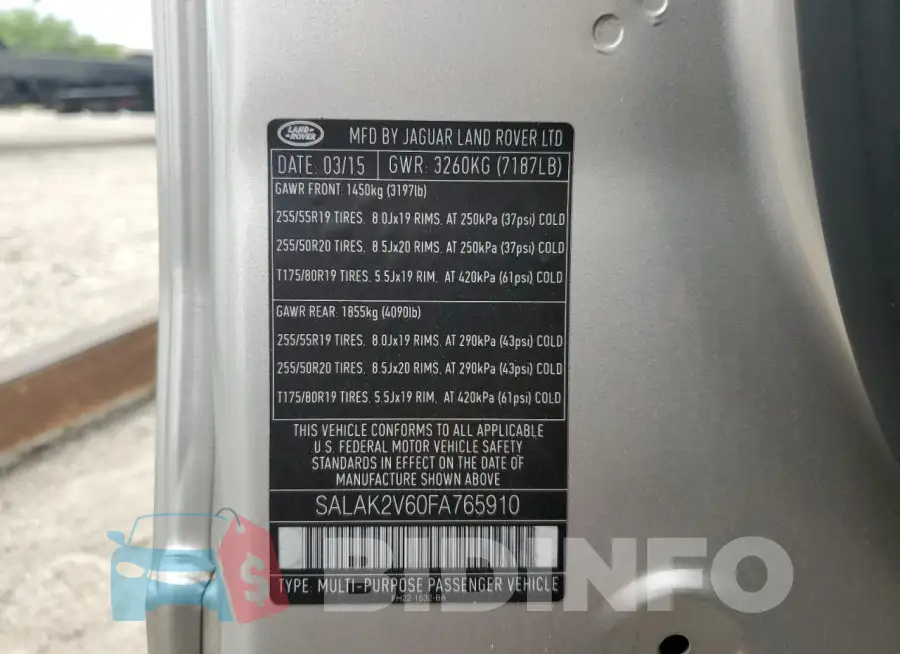 SALAK2V60FA765910 Photo# 13
