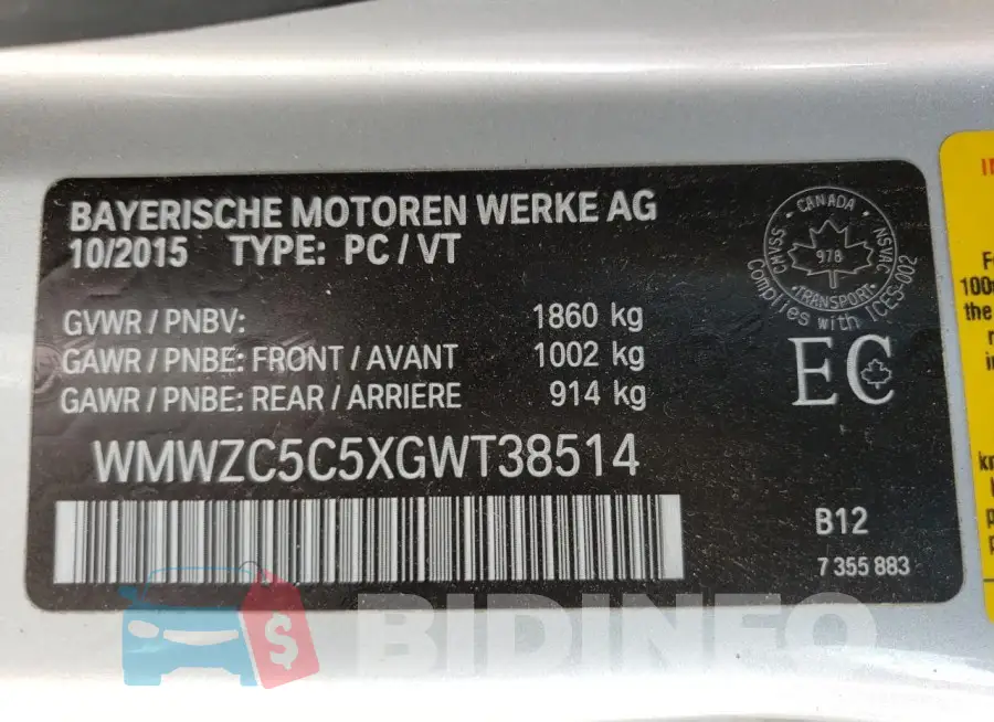 WMWZC5C5XGWT38514 Photo# 13