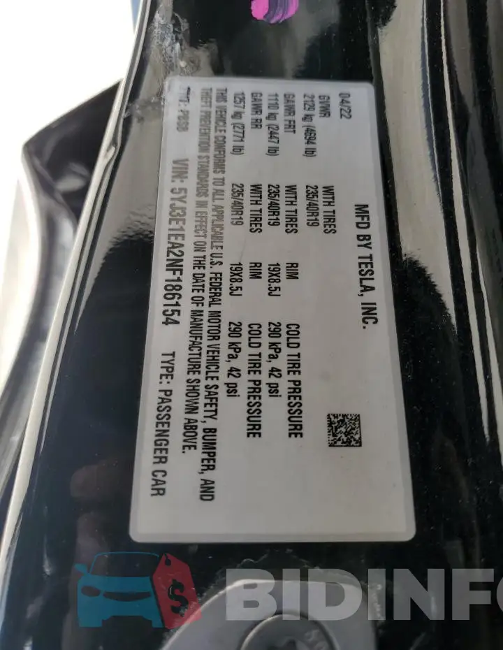5YJ3E1EA2NF186154 Photo# 12