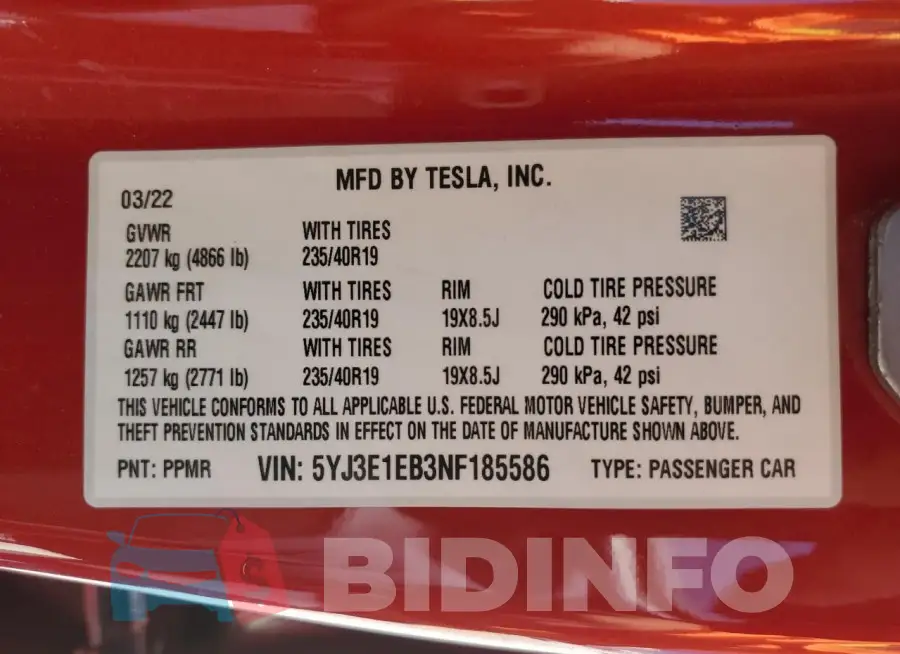 5YJ3E1EB3NF185586 Photo# 13