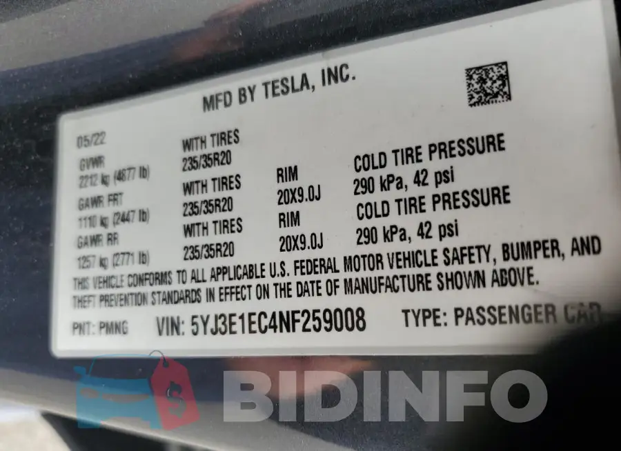 5YJ3E1EC4NF259008 Photo# 12