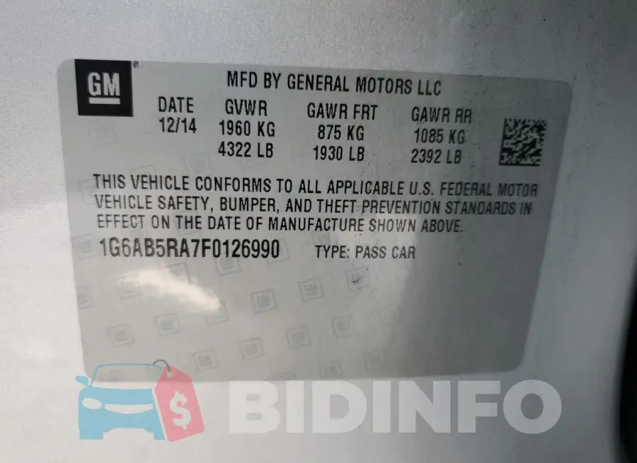 1G6AB5RA7F0126990 Photo# 12