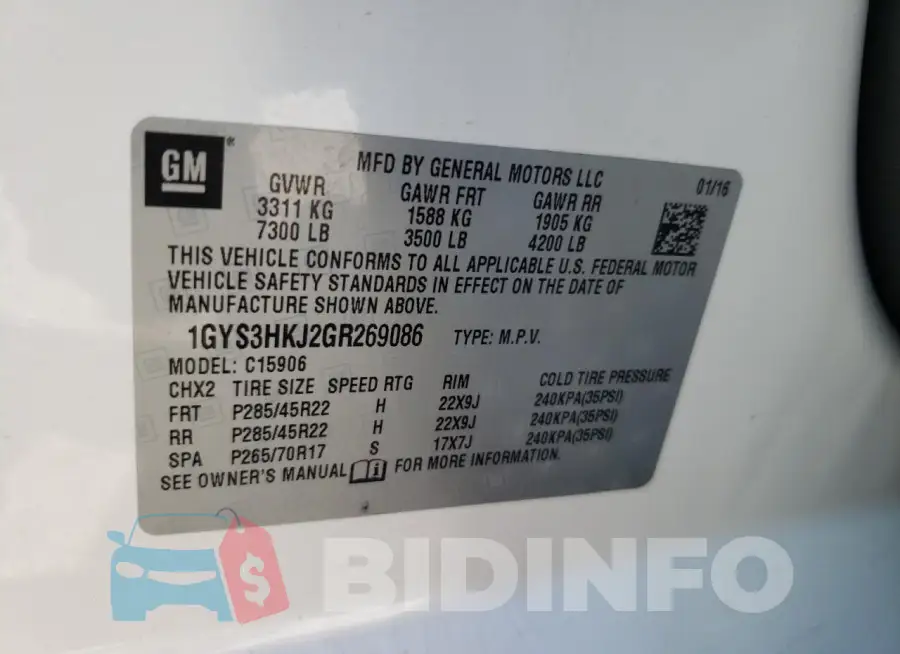 1GYS3HKJ2GR269086 Photo# 13