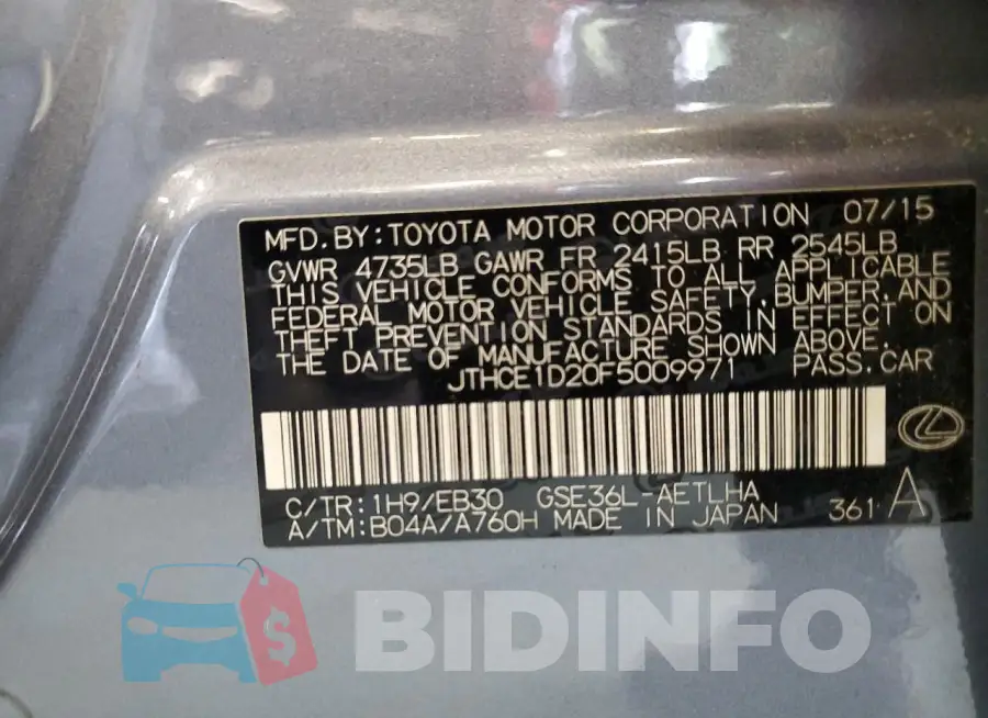 JTHCE1D20F5009971 Photo# 12