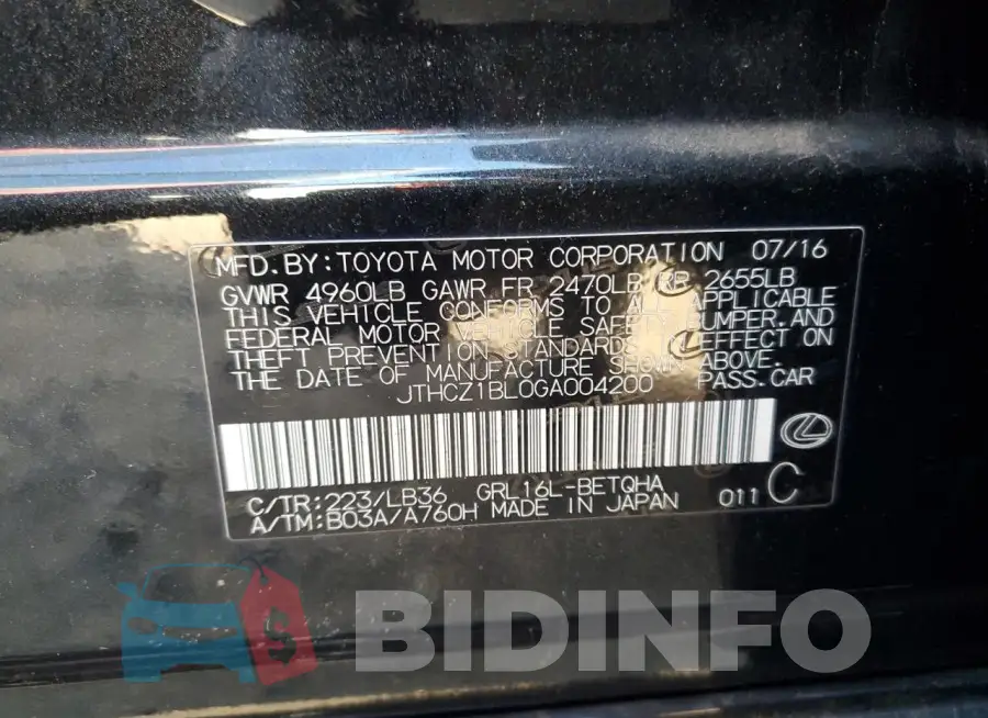 JTHCZ1BL0GA004200 Photo# 12