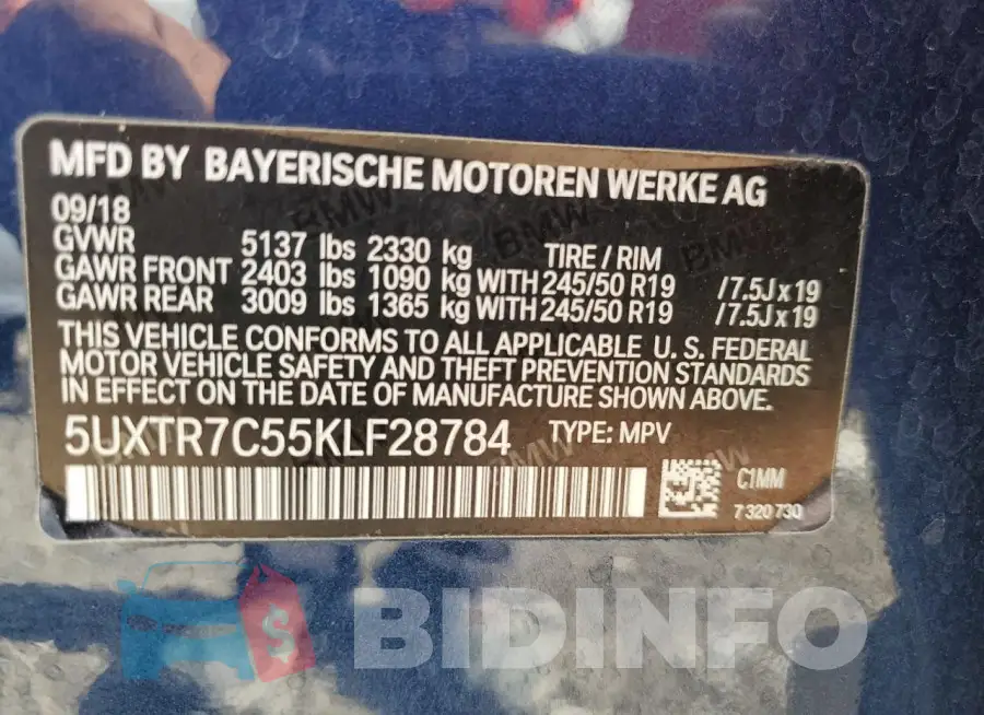 5UXTR7C55KLF28784 Photo# 14