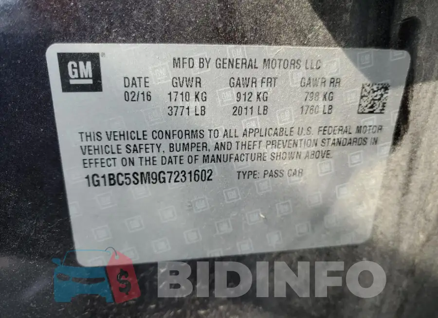 1G1BC5SM9G7231602 Photo# 12