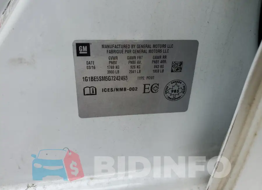 1G1BE5SM5G7242493 Photo# 12