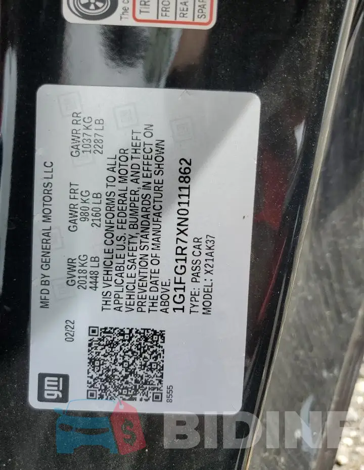 1G1FG1R7XN0111862 Photo# 12
