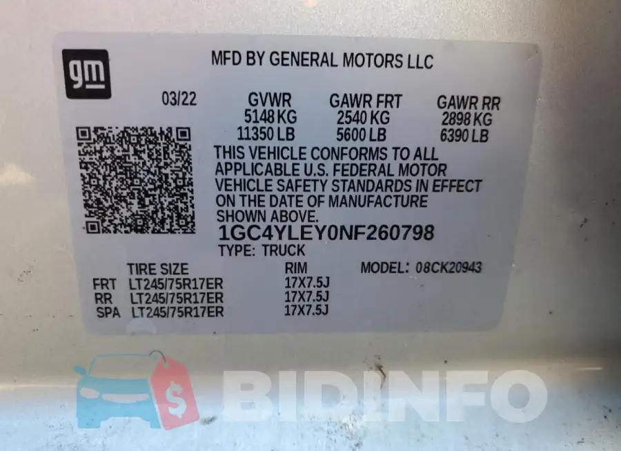 1GC4YLEY0NF260798 Photo# 12