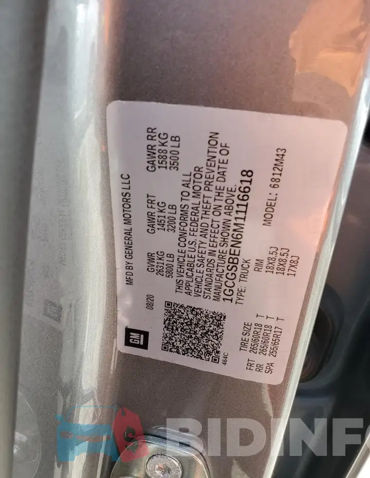 1GCGSBEN6M1116618 Photo# 12