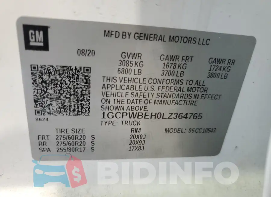 1GCPWBEH0LZ364765 Photo# 12