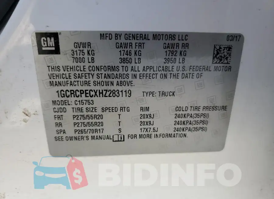 1GCRCPECXHZ283119 Photo# 12