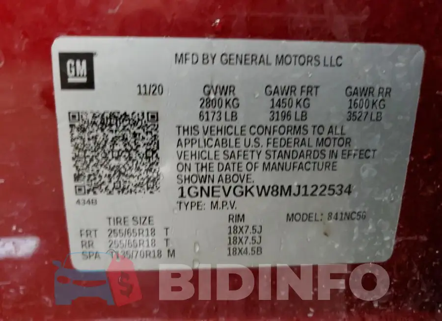 1GNEVGKW8MJ122534 Photo# 14