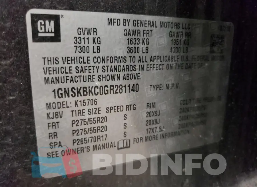 1GNSKBKC0GR281140 Photo# 13