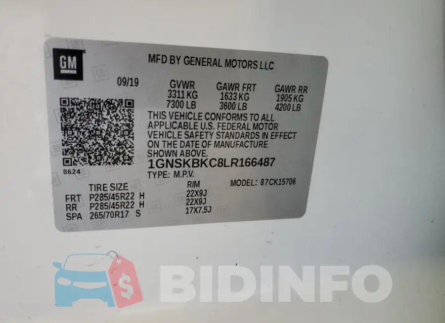 1GNSKBKC8LR166487 Photo# 14