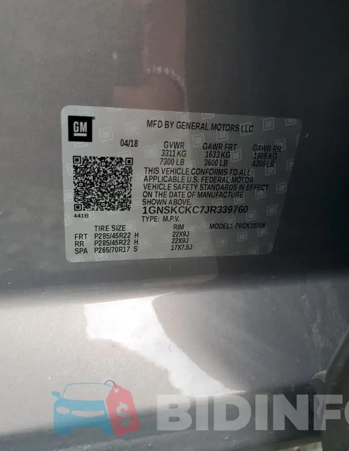 1GNSKCKC7JR339760 Photo# 13