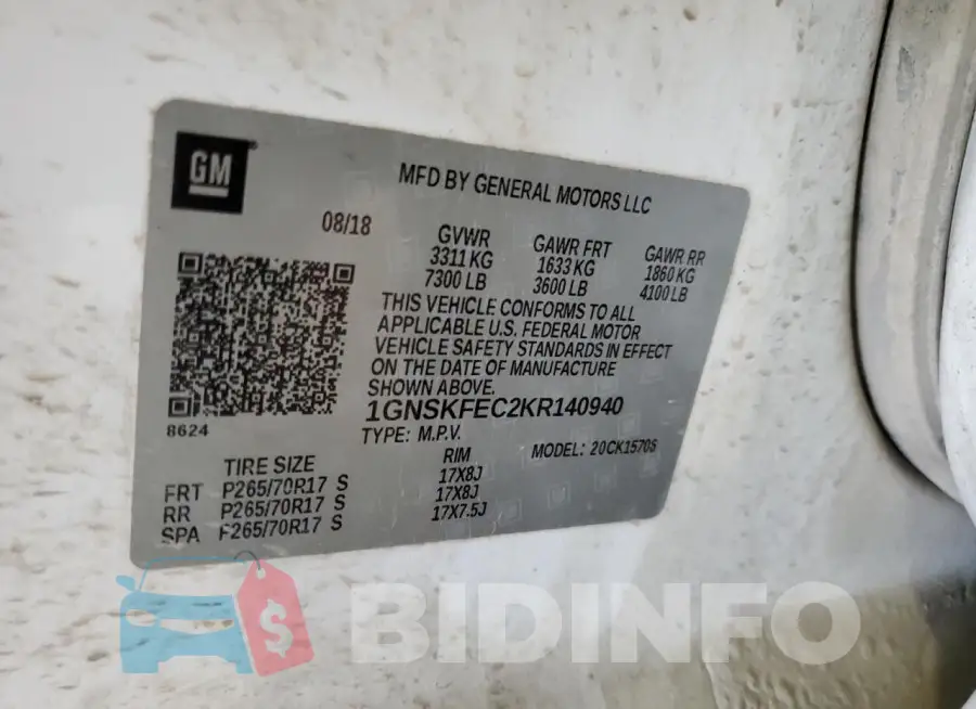 1GNSKFEC2KR140940 Photo# 14