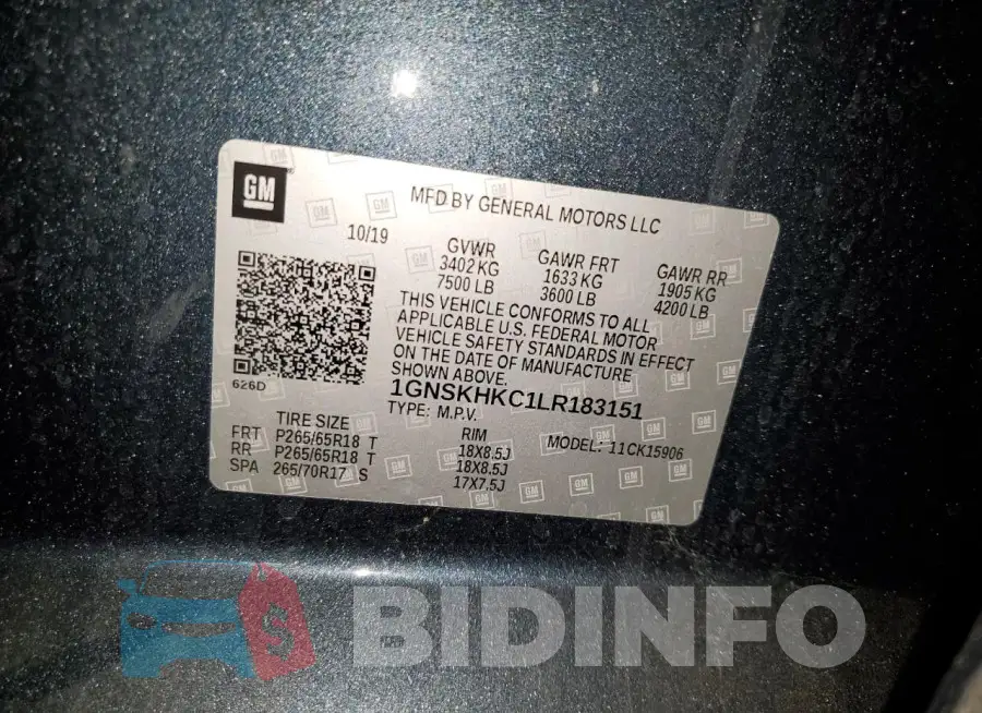 1GNSKHKC1LR183151 Photo# 13