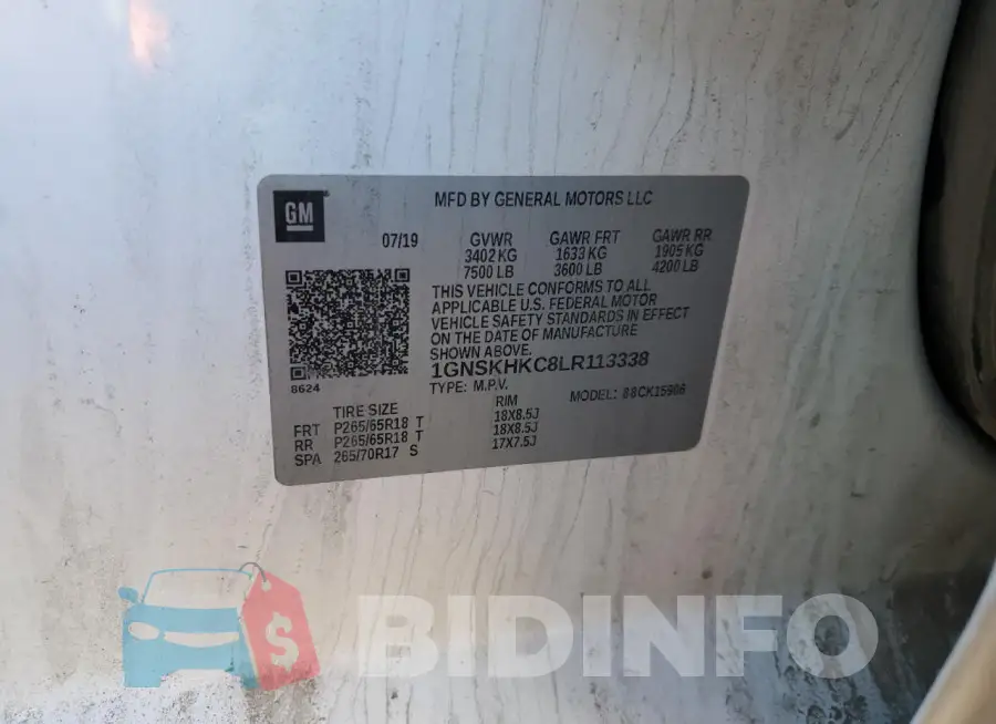 1GNSKHKC8LR113338 Photo# 12