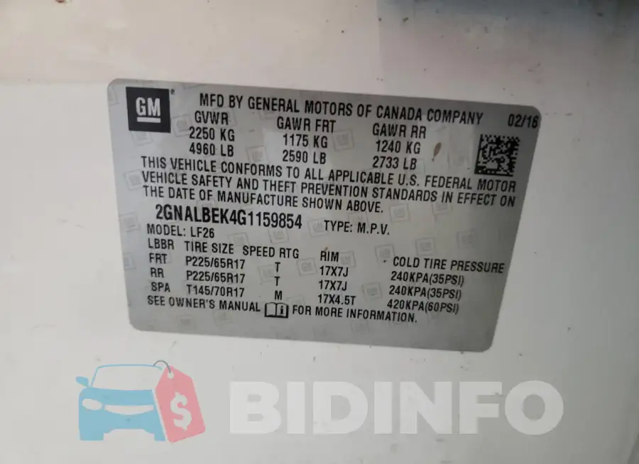 2GNALBEK4G1159854 Photo# 13