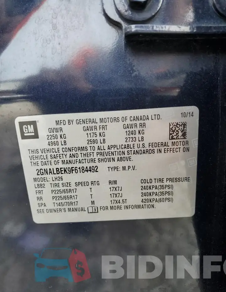 2GNALBEK9F6184492 Photo# 12