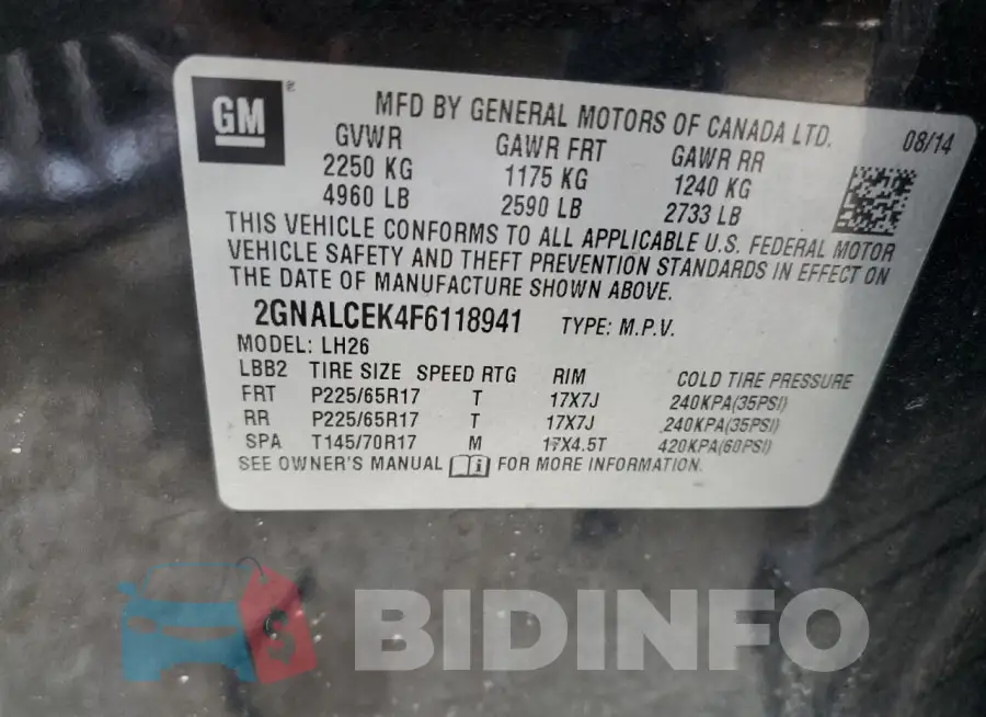 2GNALCEK4F6118941 Photo# 12