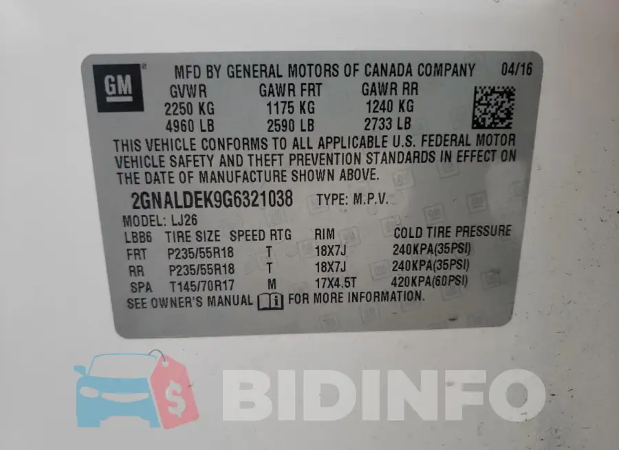 2GNALDEK9G6321038 Photo# 14