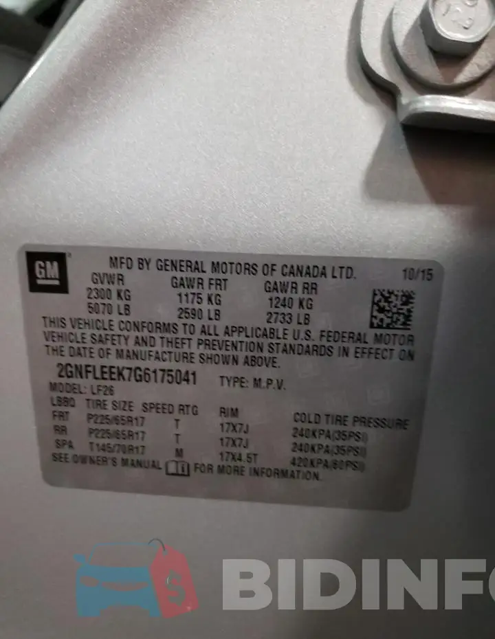 2GNFLEEK7G6175041 Photo# 13