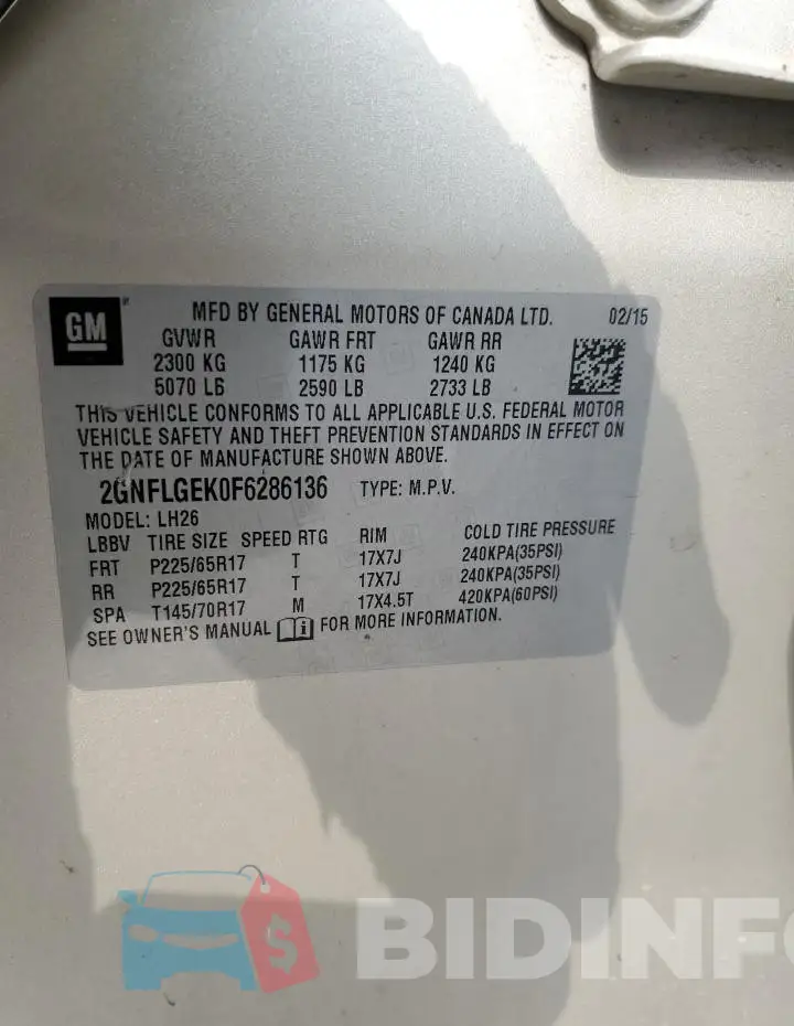 2GNFLGEK0F6286136 Photo# 13