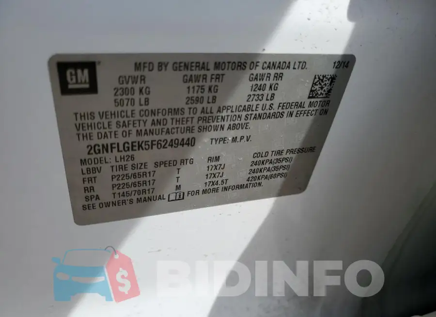 2GNFLGEK5F6249440 Photo# 13