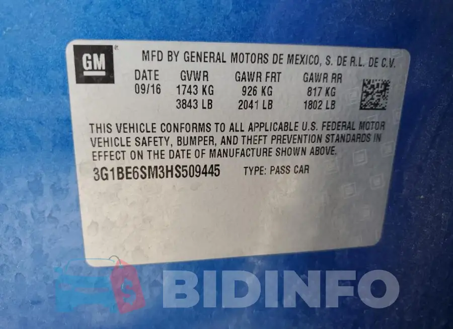 3G1BE6SM3HS509445 Photo# 13