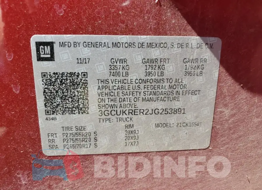 3GCUKRER2JG253891 Photo# 12