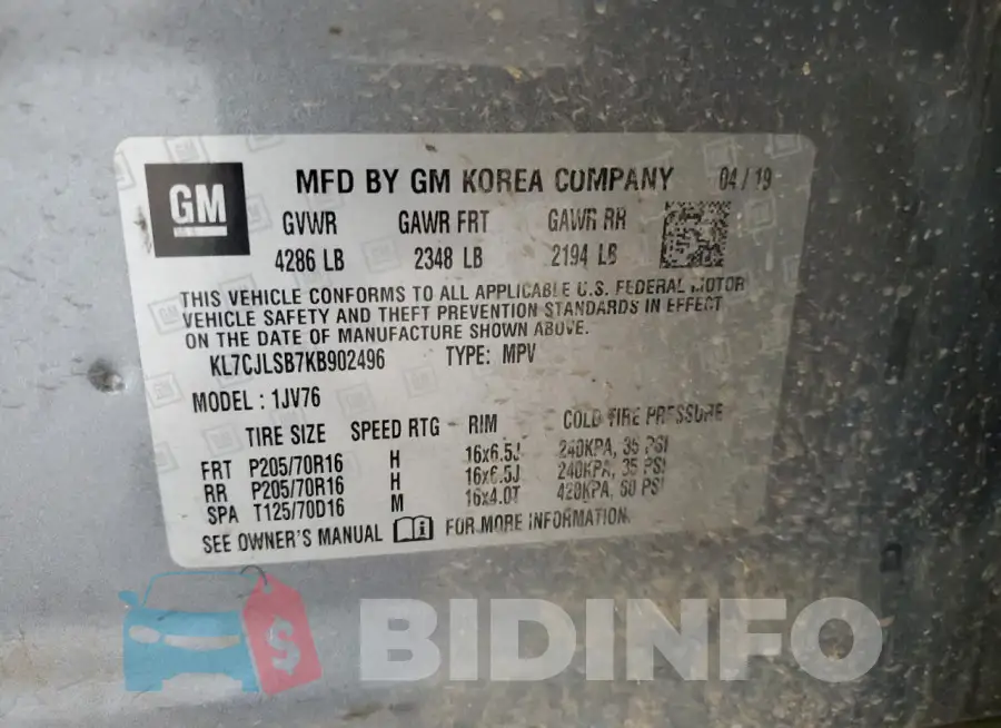 KL7CJLSB7KB902496 Photo# 14