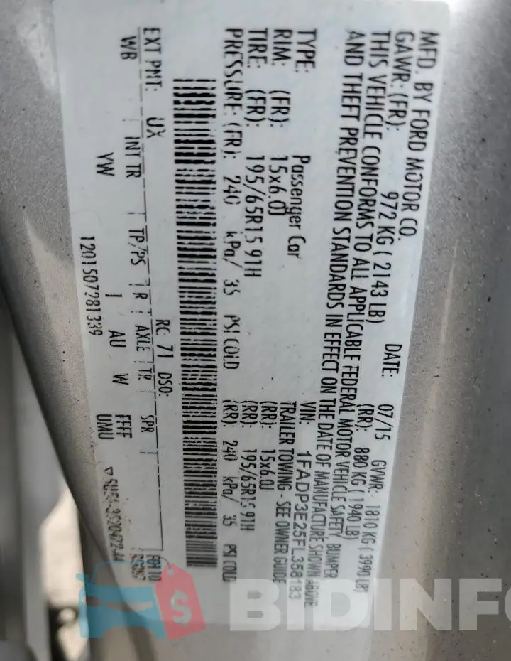1FADP3E25FL358183 Photo# 12