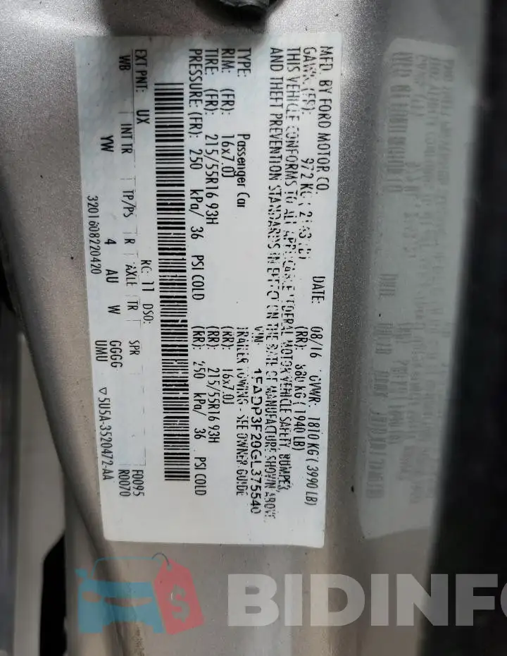 1FADP3F20GL375540 Photo# 12