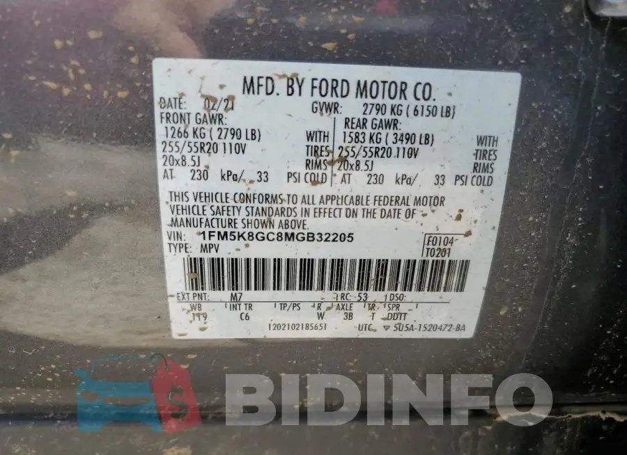 1FM5K8GC8MGB32205 Photo# 13