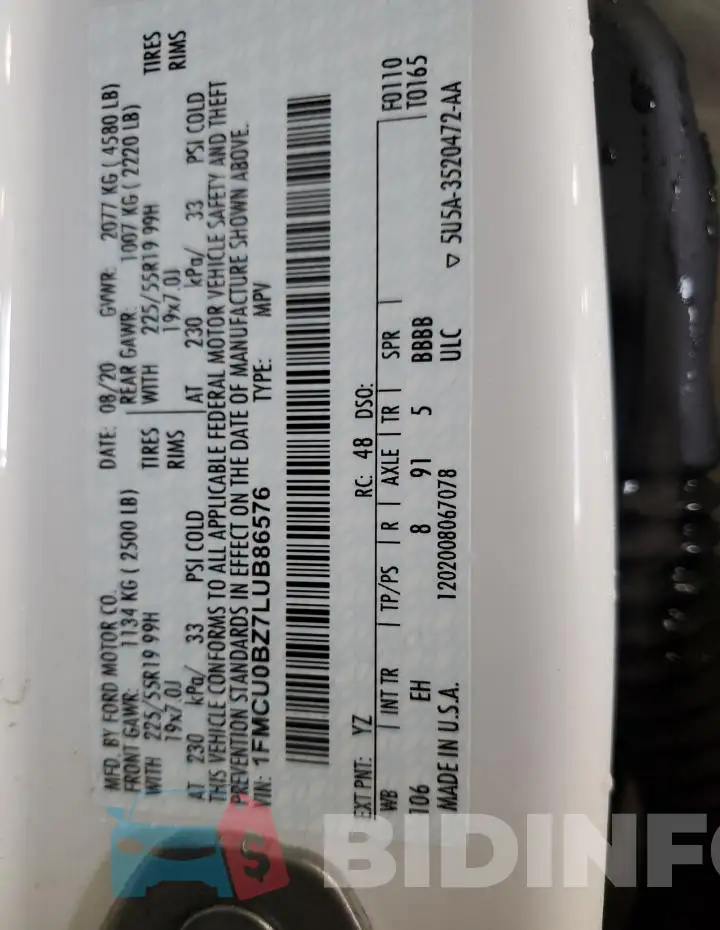 1FMCU0BZ7LUB86576 Photo# 12